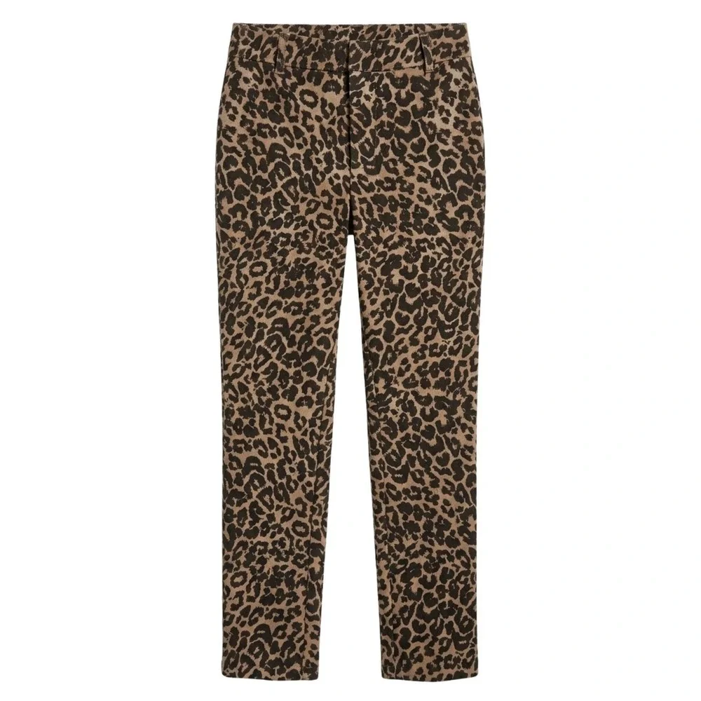 Free People Leopard‎ Print Slim Trousers Tan Brown Animal OB2106024 Womens 4